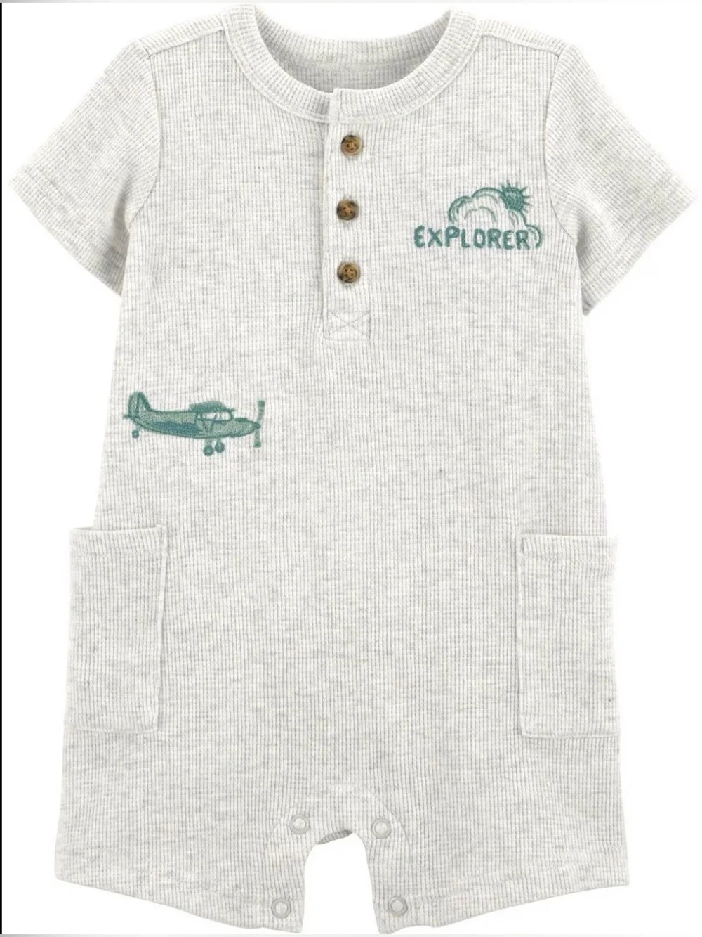Carters 12M Gray Airplane Explorer One-Piece Romper Boho Fall Comfy Neutral